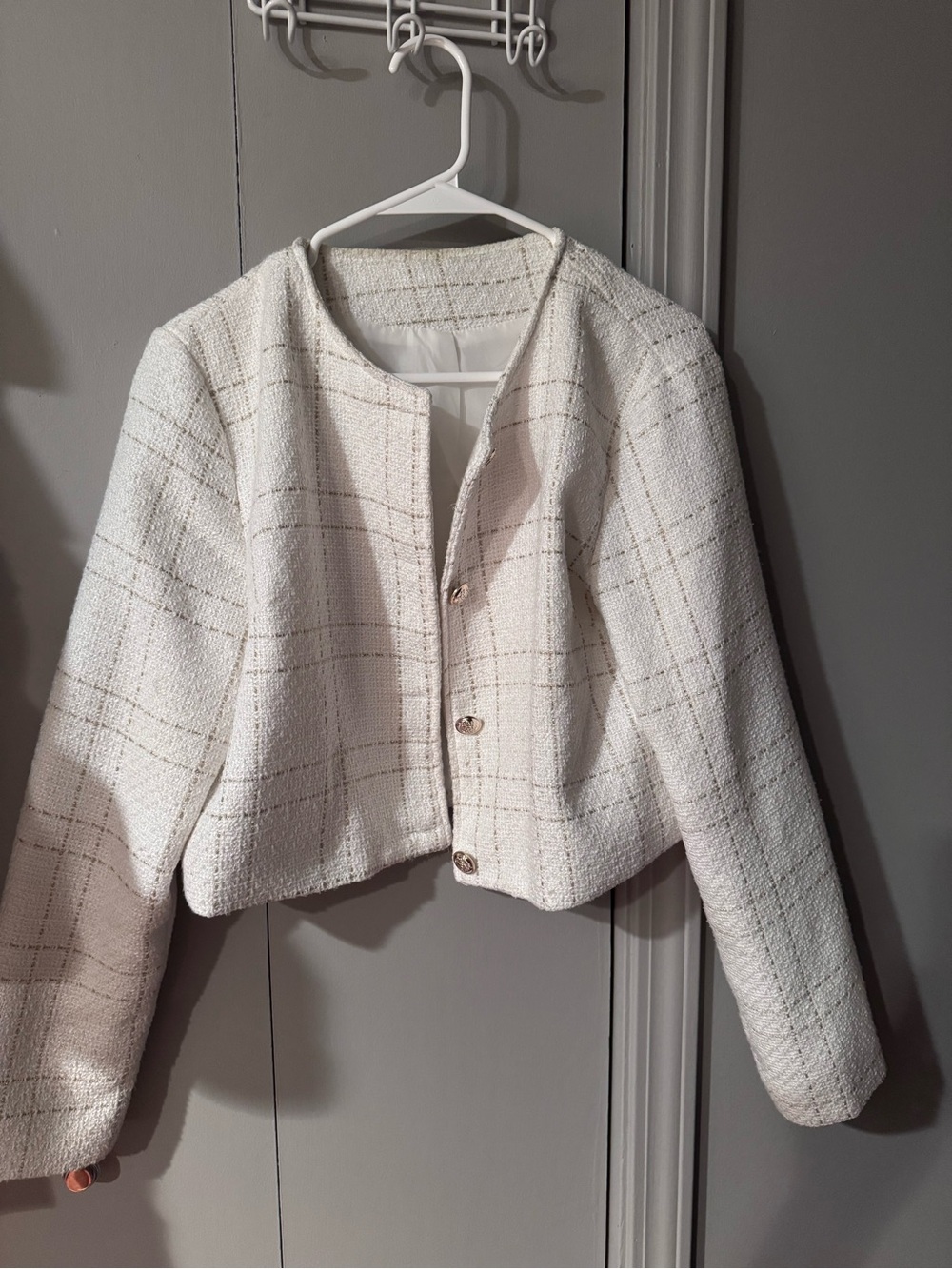 SHEIN Cream Tweed Cropped Blazer